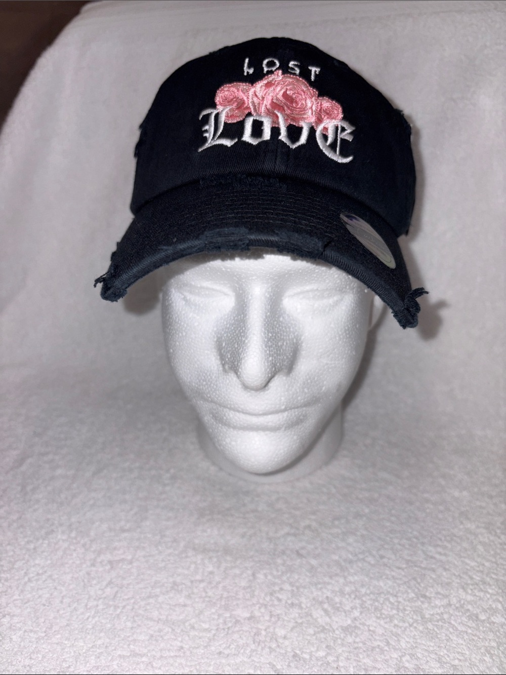 KBETHOS Black Distressed Baseball Cap with Pink Rose Embroidery os